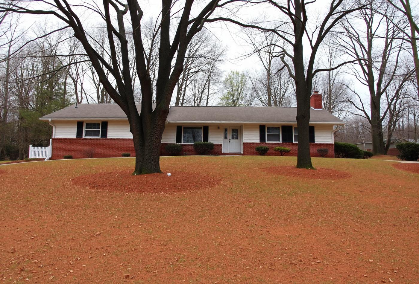 Brick and siding home on a sloped wooded lot typical of metro Atlanta neighborhoods